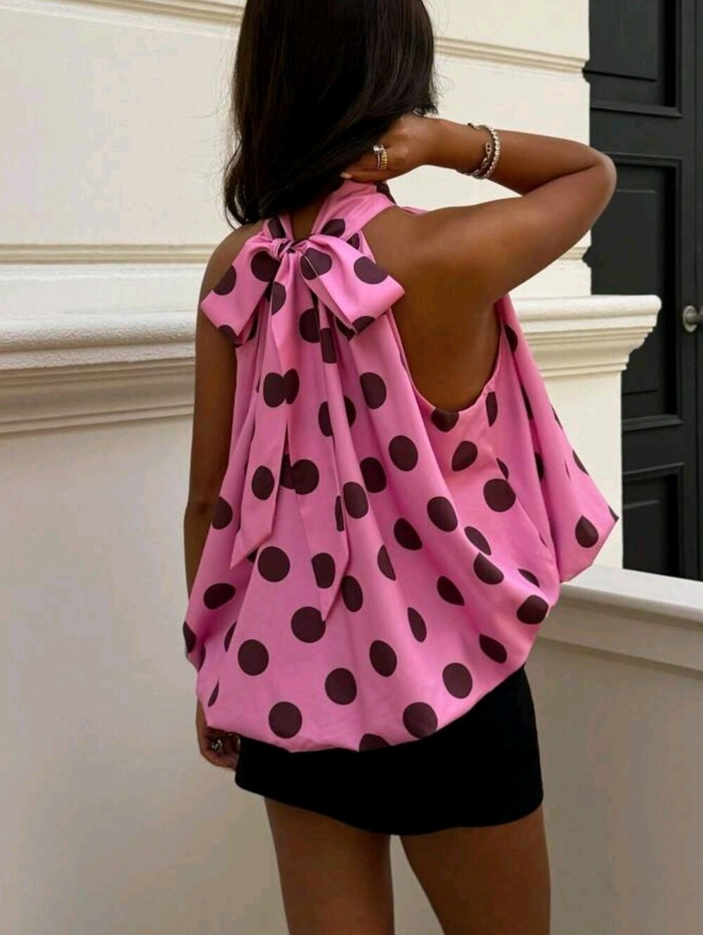 Aloruh Women's Polka Dot Print Halter Top, Fashionable For Dates,Summer Top - Picture 6 of 7